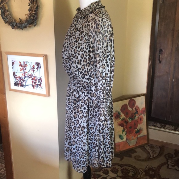 RACHEL ROY Size 2X Leopard Cocktail Dress Animal HiNeck Balloon Sleeve Keyhole - Picture 10 of 17